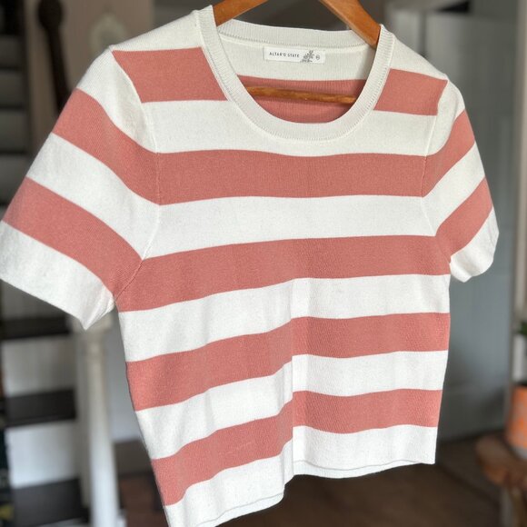 NWOT Altar'd State Payton Coral and White Striped Cropped Knit Sweater Top Sz XL - Picture 8 of 8